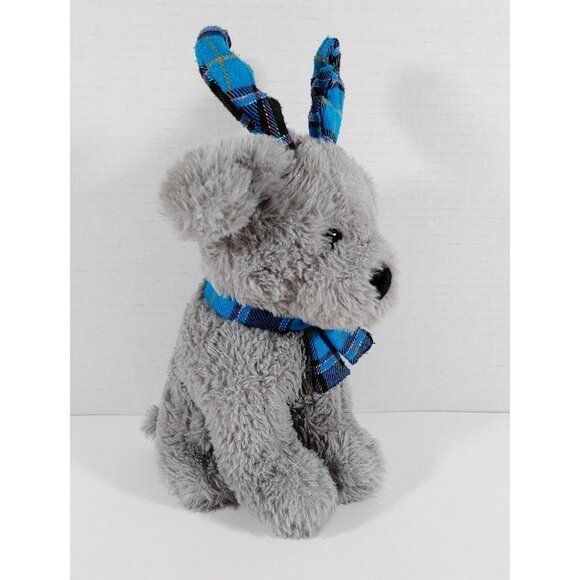 Gitzy Gray Puppy Dog Christmas Plush w/Reindeer Ears & Scarf Stuffed Animal 2019 - Picture 2 of 4
